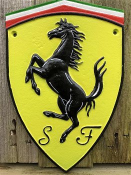 Gietijzeren Ferrari logo wandschild, embleem, garageplaat. - 0