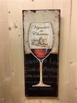 Metalen bord met prachtig geschilderd wijnglas,wijn,deco - 0