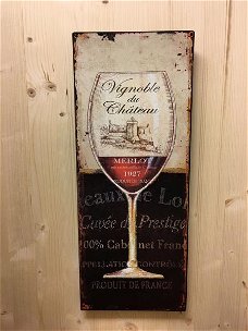 Metalen bord met prachtig geschilderd wijnglas,wijn,deco 