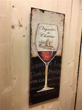 Metalen bord met prachtig geschilderd wijnglas,wijn,deco - 1
