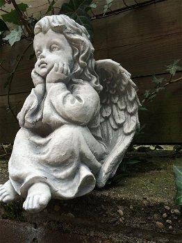 Engel zittend vol steen, mooi in detail , beeld , engel - 5
