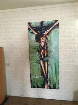 Fors en fraai abstract olieverfdoek van, Jezus aan kruis. - 2