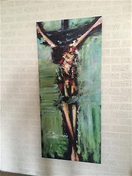 Fors en fraai abstract olieverfdoek van, Jezus aan kruis. - 3