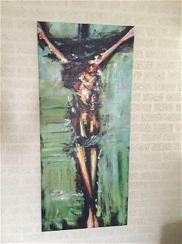 Fors en fraai abstract olieverfdoek van, Jezus aan kruis. - 5