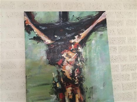 Fors en fraai abstract olieverfdoek van, Jezus aan kruis. - 7