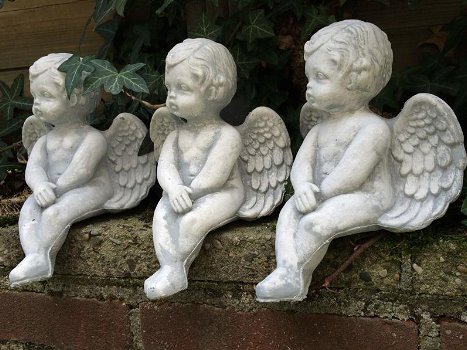 Kleine zittende Engel uit vol steen,graf Accessoires , lief - 3