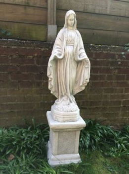 Maria beeld op sokkel, tuinbeeld massief gegoten steen - 2