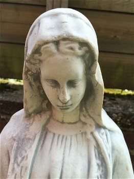 Maria beeld op sokkel, tuinbeeld massief gegoten steen - 4