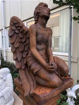 Uniek oxid Engelbeeld, knielende grote Engel,tuinbeeld - 4