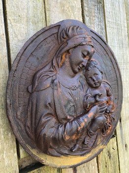 Wandornament maria met jezus, gietijzer,old-decoratie - 2
