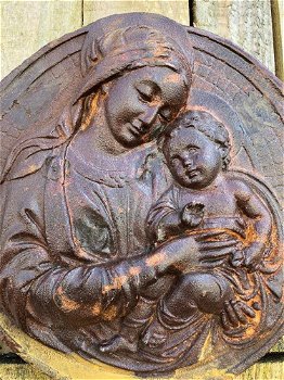 Wandornament maria met jezus, gietijzer,old-decoratie - 4