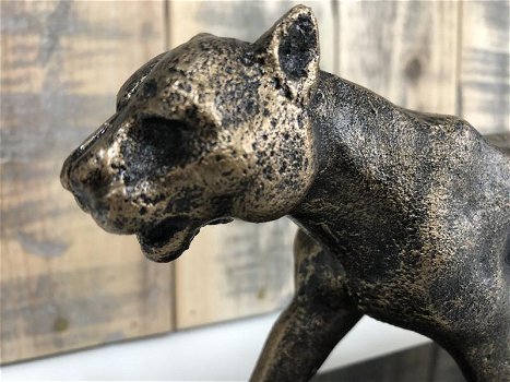 1 Sculpture Leopard, massief ijzer, brons look , marmeren - 2