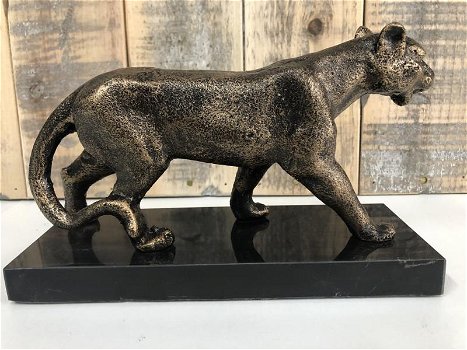 1 Sculpture Leopard, massief ijzer, brons look , marmeren - 4