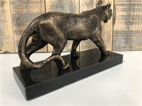 1 Sculpture Leopard, massief ijzer, brons look , marmeren - 5
