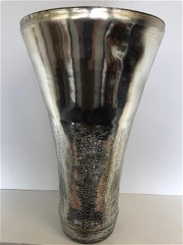 Mooie forse glazen vaas,-decohand beschilderd, zilver - 0