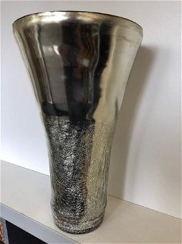Mooie forse glazen vaas,-decohand beschilderd, zilver - 1
