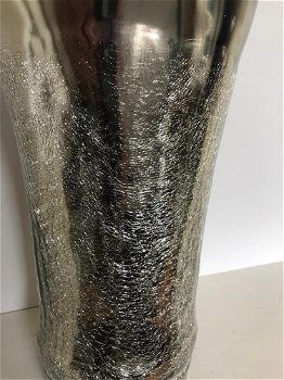 Mooie forse glazen vaas,-decohand beschilderd, zilver - 5