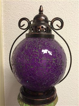 Sfeerlantaarn met gekleurd paars glas , groot windlicht - 6