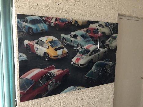 Wanddecoratie kunst op glas . Full color oldtimer , Porsche - 0