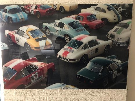 Wanddecoratie kunst op glas . Full color oldtimer , Porsche - 2