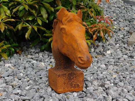 1 paard gietijzer hoofd, in roest ,paard , paardenhoofd - 1