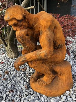 1 Sculptuur , gietijzeren beeld, de denker , tuin , beeld - 0