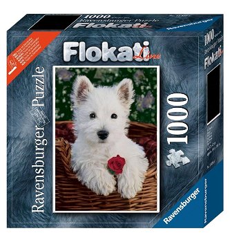 Wit Hondje Met Roos - Flokati Ravensburger 1000 Stukjes - 0