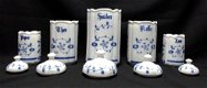 5 porcelein potten,3 maten,wit met blauw bloemmotief,zgan - 1 - Thumbnail