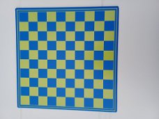 Dambord 31 cm plastic met blauwe en gele velden 29 mm