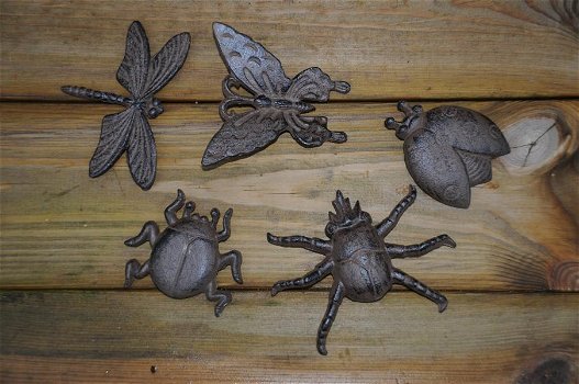 5 x insect gietijzer, wandornament , vlinder , lieveheerstbeest - 0