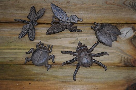 5 x insect gietijzer, wandornament , vlinder , lieveheerstbeest - 2