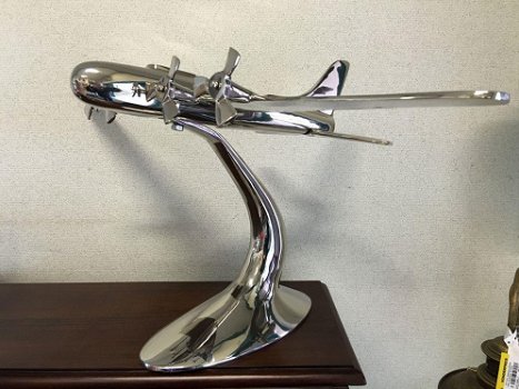 Aluminium vliegtuig groot model op statief, vliegtuig - 0