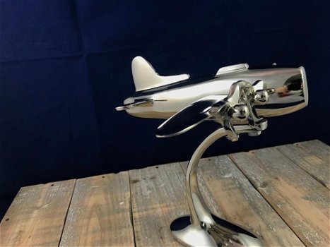 Aluminium vliegtuig, mooi model op statief , vlieftuig, kado - 2