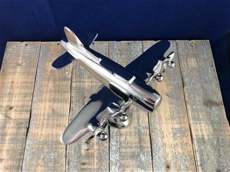 Aluminium vliegtuig, mooi model op statief , vlieftuig, kado - 3