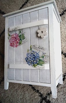 Decoupage houten kast hortensia bloemen planten