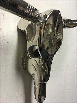 Mooie grote aluminium schedel met horens , hoorn, schedel - 0
