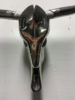 Mooie grote aluminium schedel met horens , hoorn, schedel - 3