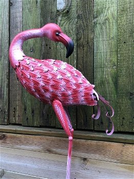 Prachtige grote metalen flamingo , fascinerend, tuindeco - 0