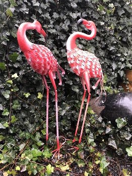 Prachtige set grote forse metalen flamingo , vogel , vijver - 3