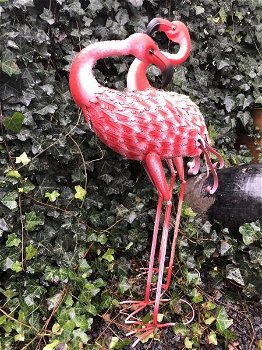Prachtige set grote forse metalen flamingo , vogel , vijver - 4