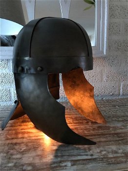 Ridderhelm koper-groen metaal--helm-ridder-kaars-kado - 1