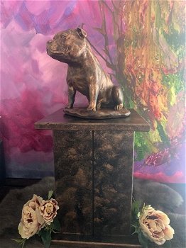 Stafford Bull Terriër beeld op urn als set of los te koop - 1