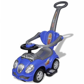 Loopauto met duwstang blauw - 0