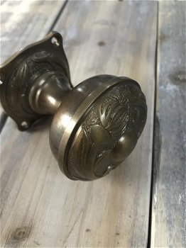 1 deurknop , Art Nouveau Knop met Rosette , messing - 2