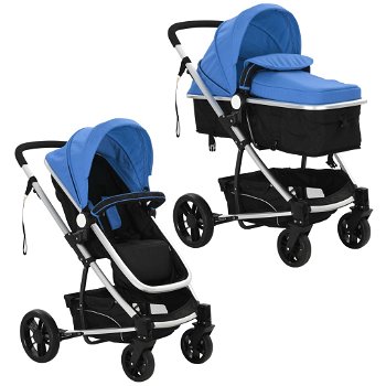 Kinderwagen 2-in-1 aluminium blauw en zwart - 2