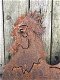 Silhouette van een haan en zijn 2 kuikentjes, gietijzer,rust - 4 - Thumbnail