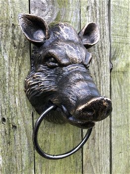 Wildzijn hoofd ijzer in brons-look, met handdoek ring - 1