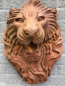 Zeer grote leeuwenkop zwaar gietijzer, wanddecoratie - 4