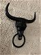 Gietijzeren bull skull met handdoek ring, zwart, fraai - 4 - Thumbnail