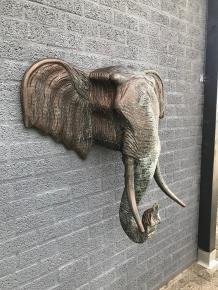 Fors wandornament van een olifant, grijs-zwart,XXL groot